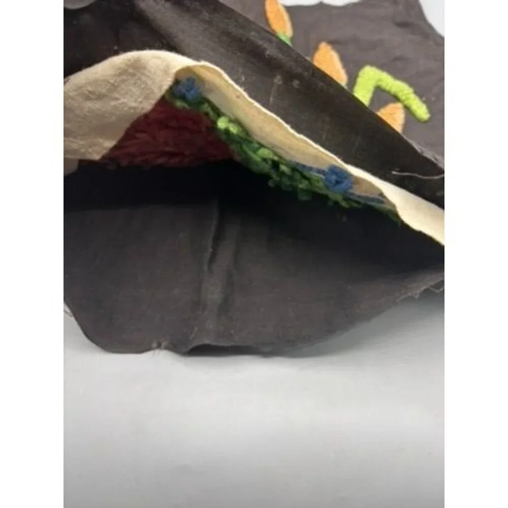 Vtg 2 Pc Handmade Punched Black Pillow Covers Colorful Floral